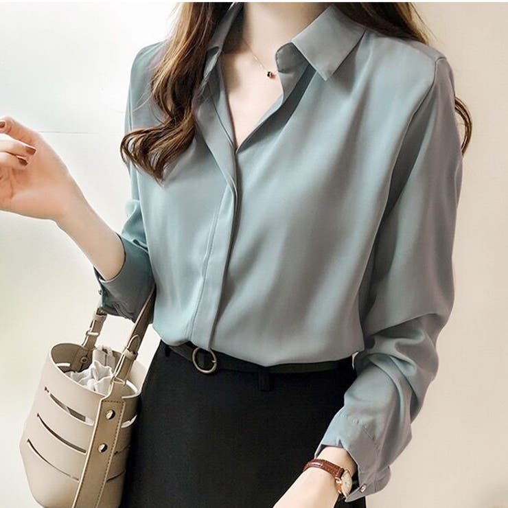 スキッパーブラウス レディース 長袖 無地 プルオン 通勤 シンプル きれい目 | Amulet | 詳細画像10 