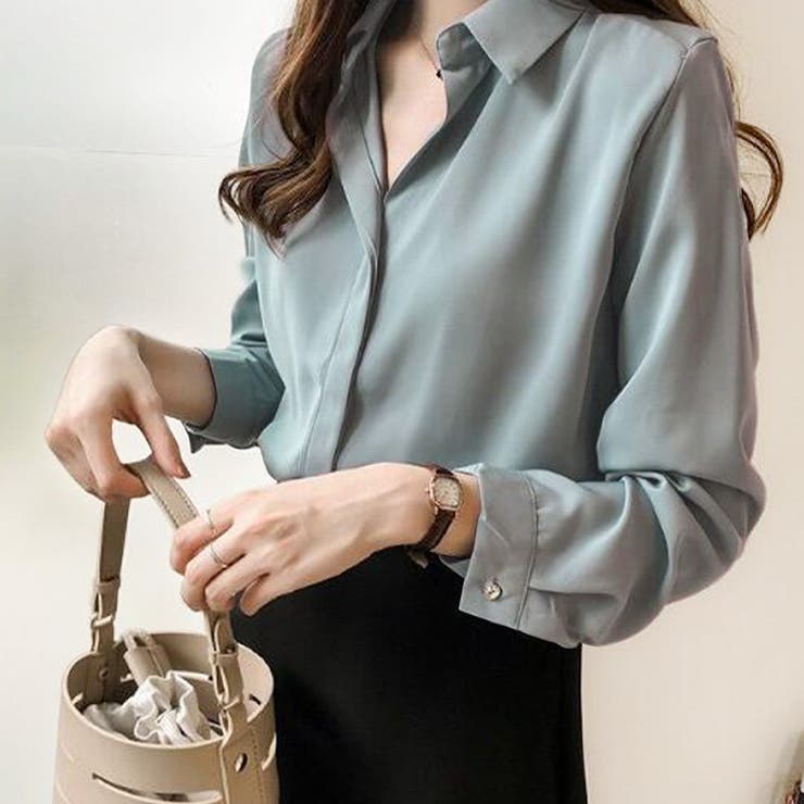 スキッパーブラウス レディース 長袖 無地 プルオン 通勤 シンプル きれい目 | Amulet | 詳細画像3 