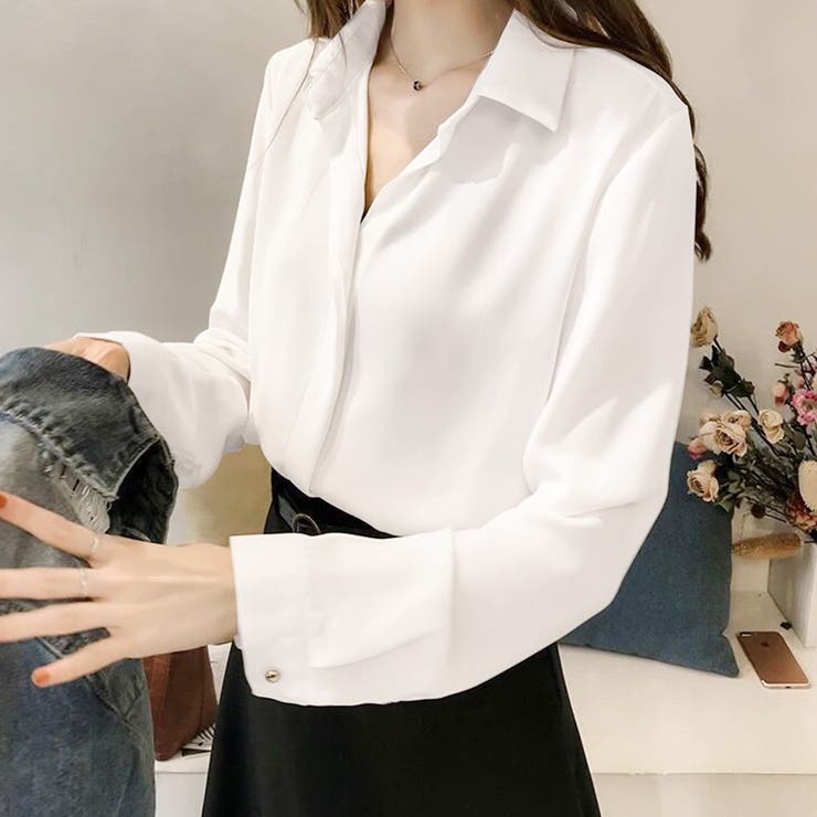 スキッパーブラウス レディース 長袖 無地 プルオン 通勤 シンプル きれい目 | Amulet | 詳細画像6 