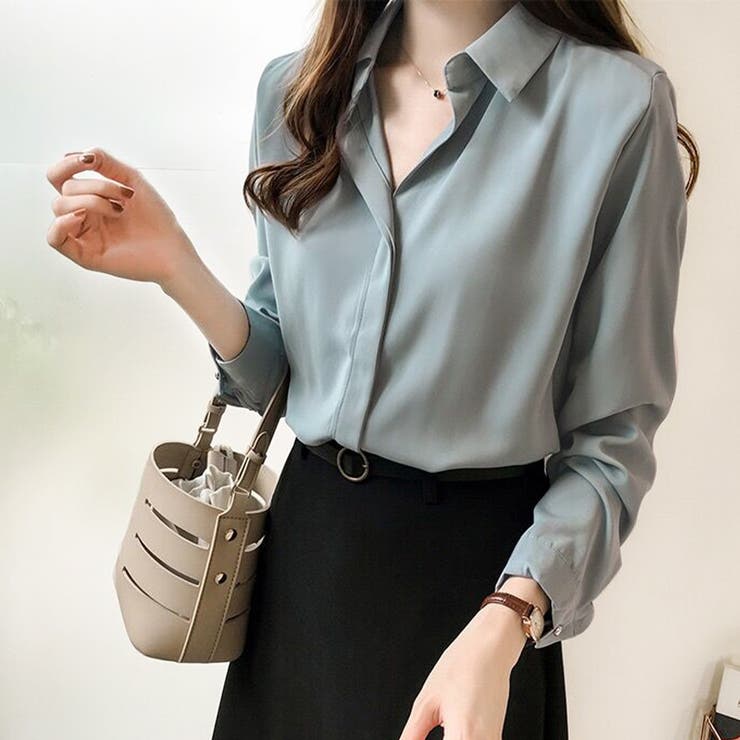 スキッパーブラウス レディース 長袖 無地 プルオン 通勤 シンプル きれい目 | Amulet | 詳細画像8 