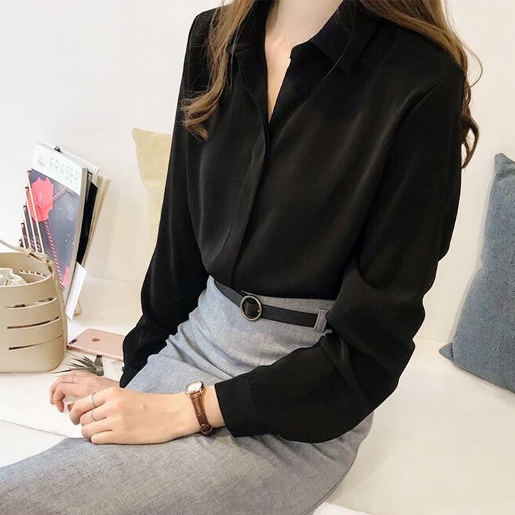 スキッパーブラウス レディース 長袖 無地 プルオン 通勤 シンプル きれい目 | Amulet | 詳細画像9 