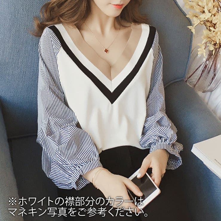 Vネックドッキングブラウス レディース 長袖 | Amulet | 詳細画像10 