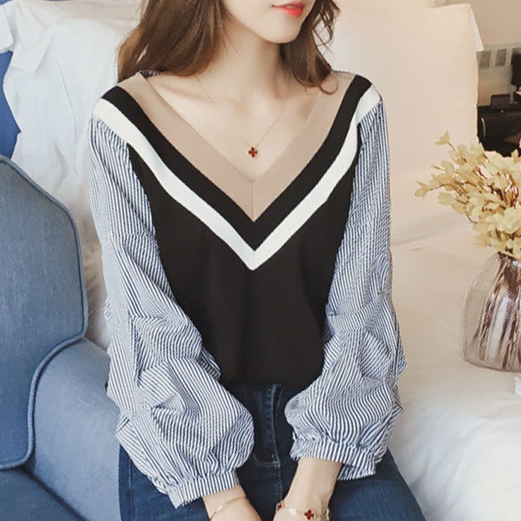 Vネックドッキングブラウス レディース 長袖 | Amulet | 詳細画像11 