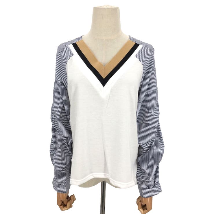 Vネックドッキングブラウス レディース 長袖 | Amulet | 詳細画像14 