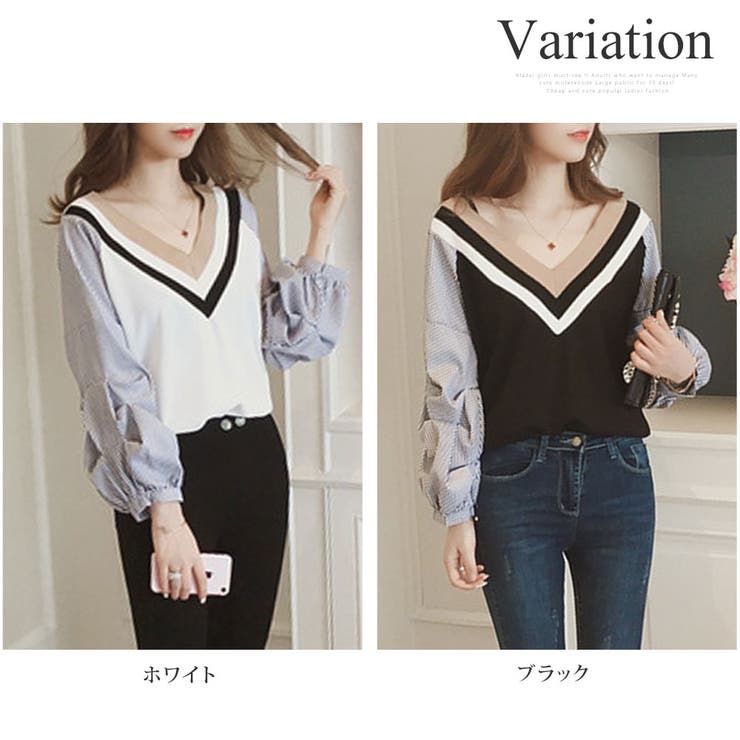 Vネックドッキングブラウス レディース 長袖 | Amulet | 詳細画像5 