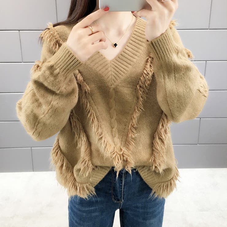 フリンジVネックニット レディース セーター | Amulet | 詳細画像11 