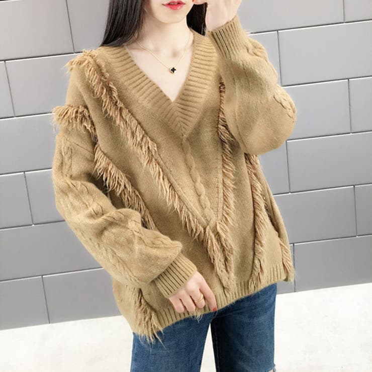 フリンジVネックニット レディース セーター | Amulet | 詳細画像2 