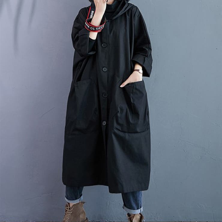 ブラック | オーバーサイズトレンチコート レディース フード付き | Amulet