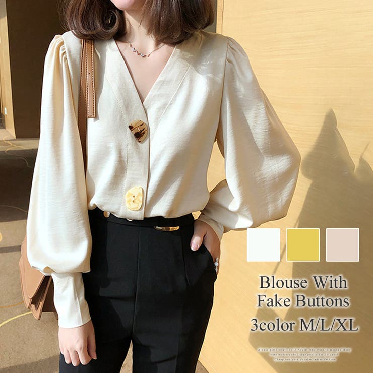 フェイクボタン付きブラウス レディース トップス | Amulet | 詳細画像1 