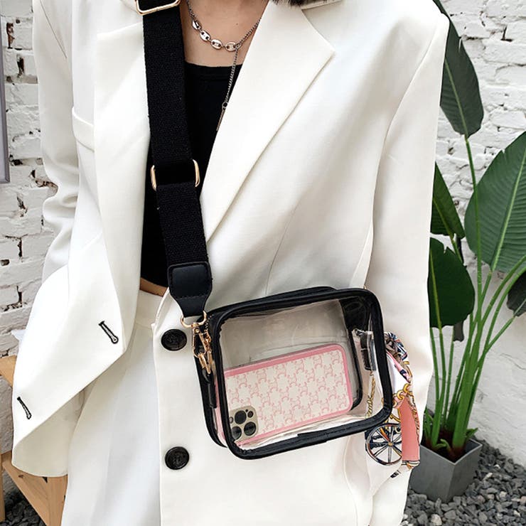 ブラック | スカーフ付きクリアバッグ レディース かばん | Amulet