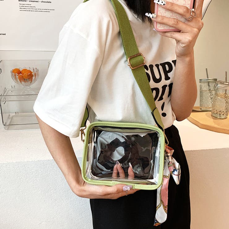 グリーン | スカーフ付きクリアバッグ レディース かばん | Amulet
