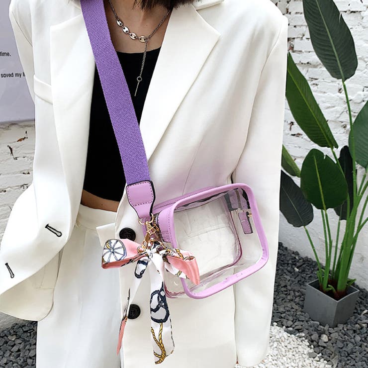 パープル | スカーフ付きクリアバッグ レディース かばん | Amulet
