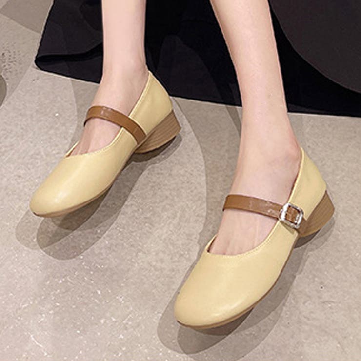 イエロー | ストラップ付きフラットパンプス レディース 靴 | Amulet