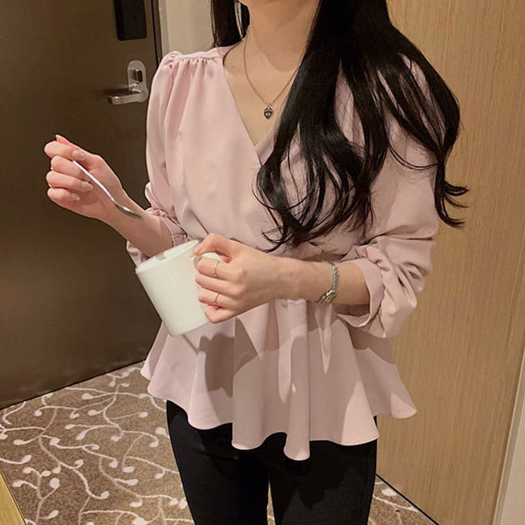 バックリボンVネックブラウス シャツ レディース | Amulet | 詳細画像2 