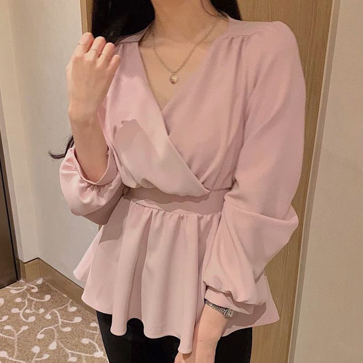 ピンク | バックリボンVネックブラウス シャツ レディース | Amulet