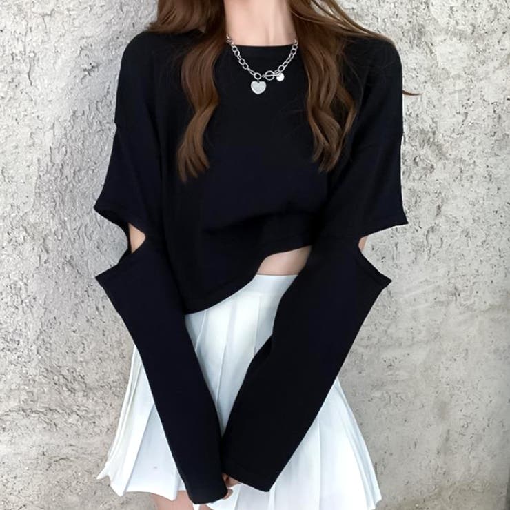 ブラック | ショート丈カットソー レディース トップス | Amulet