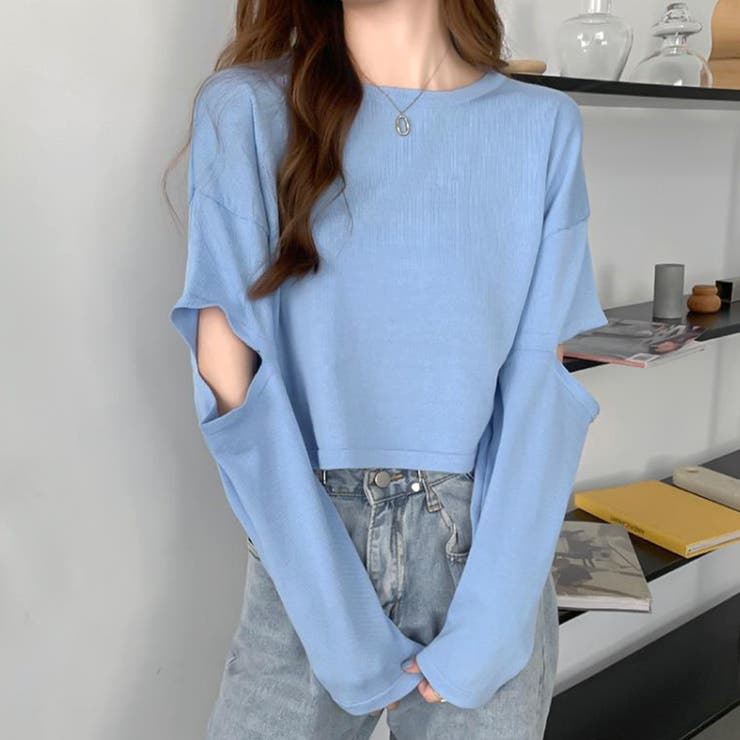 ブルー | ショート丈カットソー レディース トップス | Amulet