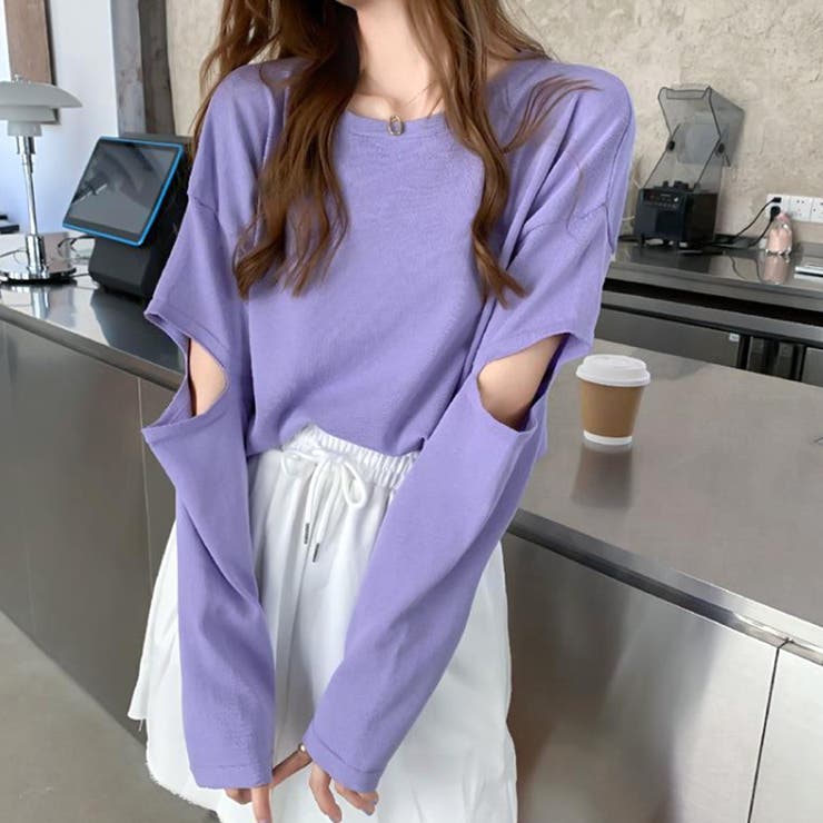 パープル | ショート丈カットソー レディース トップス | Amulet