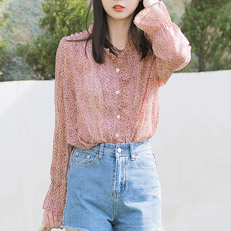 ピンク | 小花柄シフォンブラウス レディース トップス | Amulet