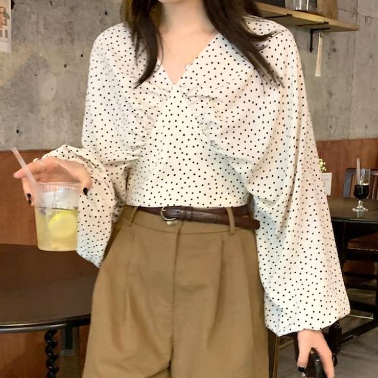 ホワイト | ドット柄バックリボンブラウス レディース トップス | Amulet