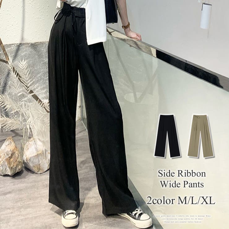 サイドリボンワイドパンツ レディース ボトムス | Amulet | 詳細画像1 