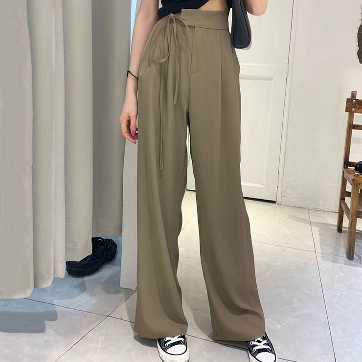 カーキ | サイドリボンワイドパンツ レディース ボトムス | Amulet