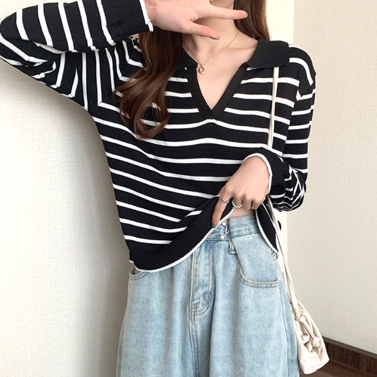 ボーダー柄スキッパートップス レディース トップス | Amulet | 詳細画像10 