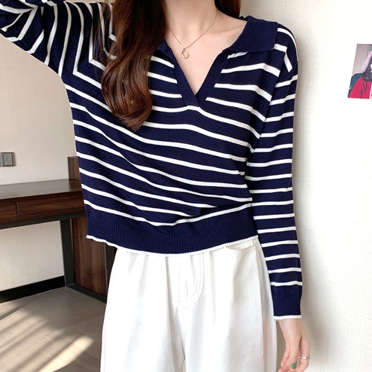 ボーダー柄スキッパートップス レディース トップス | Amulet | 詳細画像11 