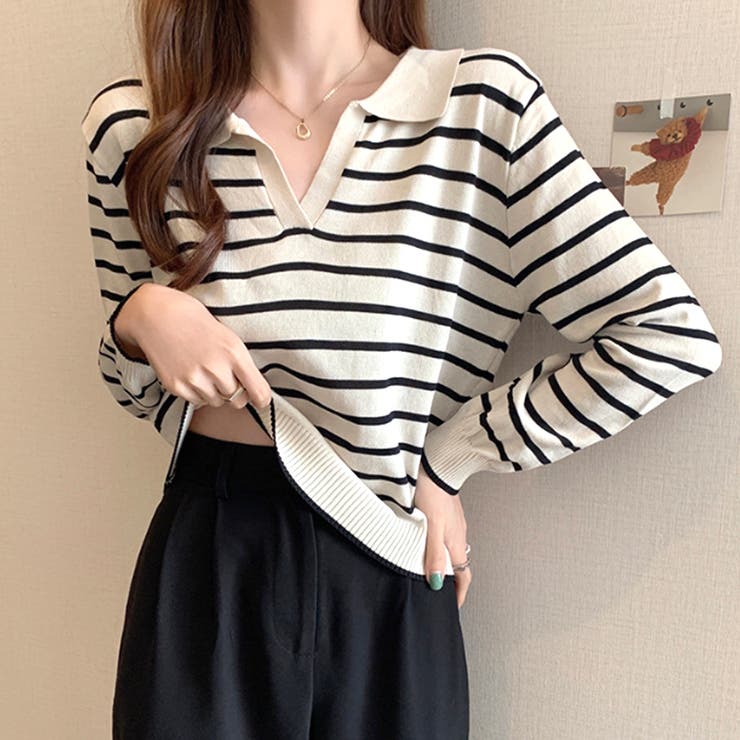 ボーダー柄スキッパートップス レディース トップス | Amulet | 詳細画像4 