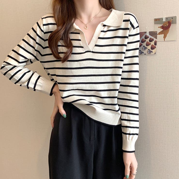 ボーダー柄スキッパートップス レディース トップス | Amulet | 詳細画像6 