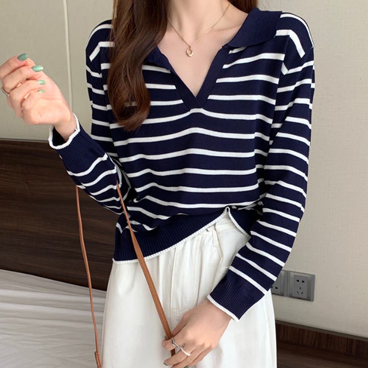 ボーダー柄スキッパートップス レディース トップス | Amulet | 詳細画像8 