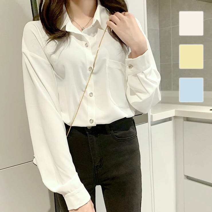 長袖シンプルシャツ ブラウス レディース | Amulet | 詳細画像1 