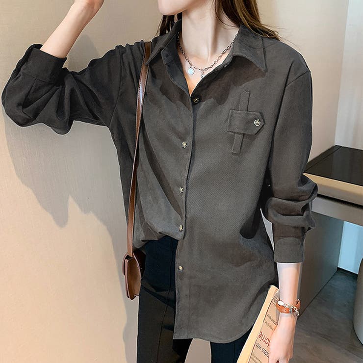 ブラック | オーバーサイズシンプルシャツ レディース トップス | Amulet