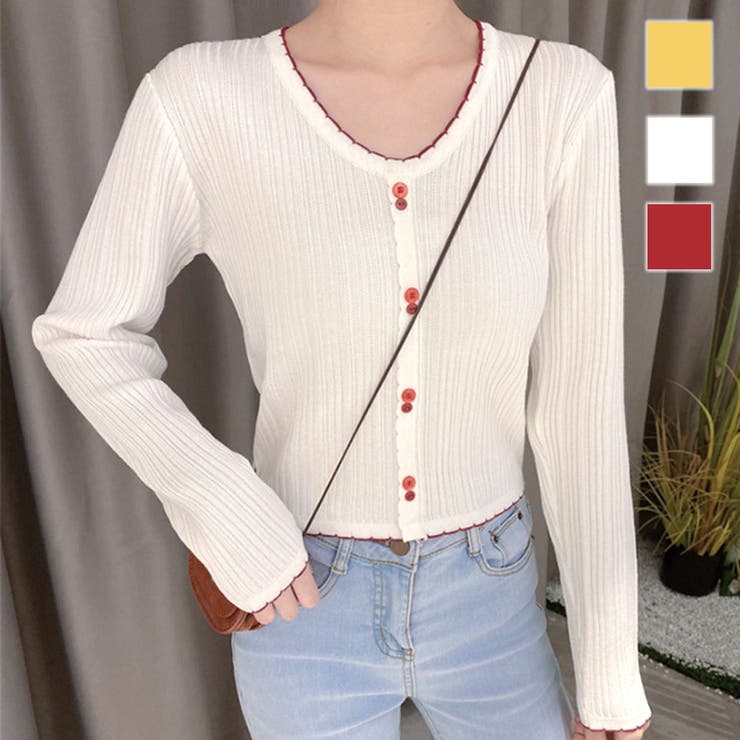 フェイクボタンリブトップス カットソー レディース | Amulet | 詳細画像1 