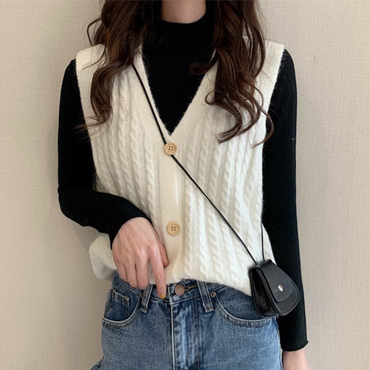 ホワイト | シンプルニットベスト レディース トップス | Amulet
