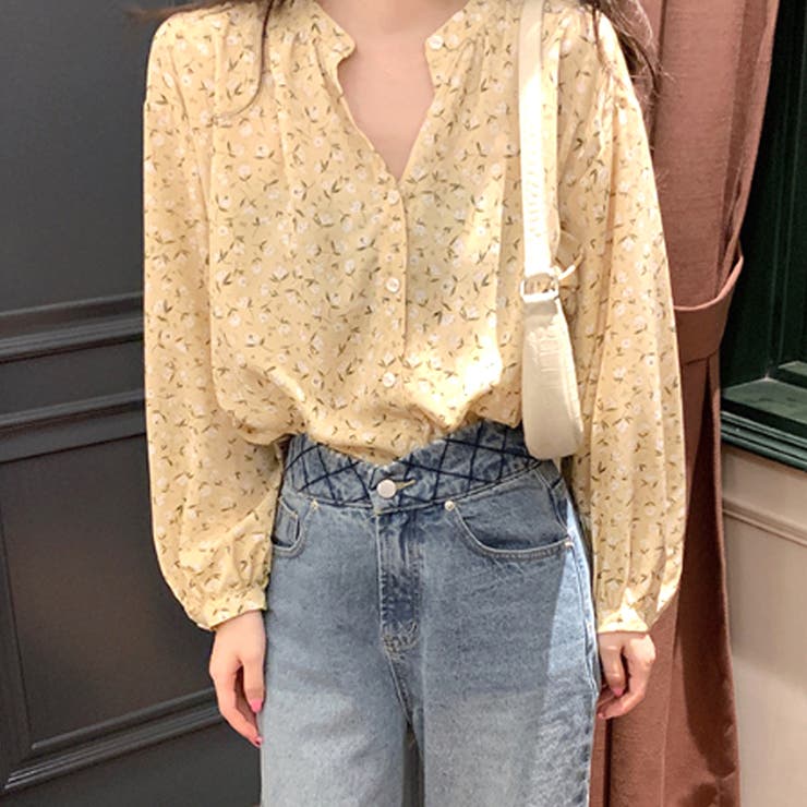 イエロー | 花柄フェミニンブラウス レディース トップス | Amulet