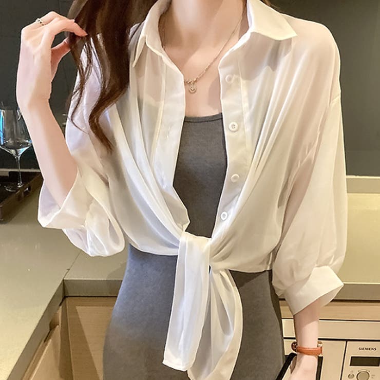 裾結びシアーシャツ レディース カジュアル | Amulet | 詳細画像10 