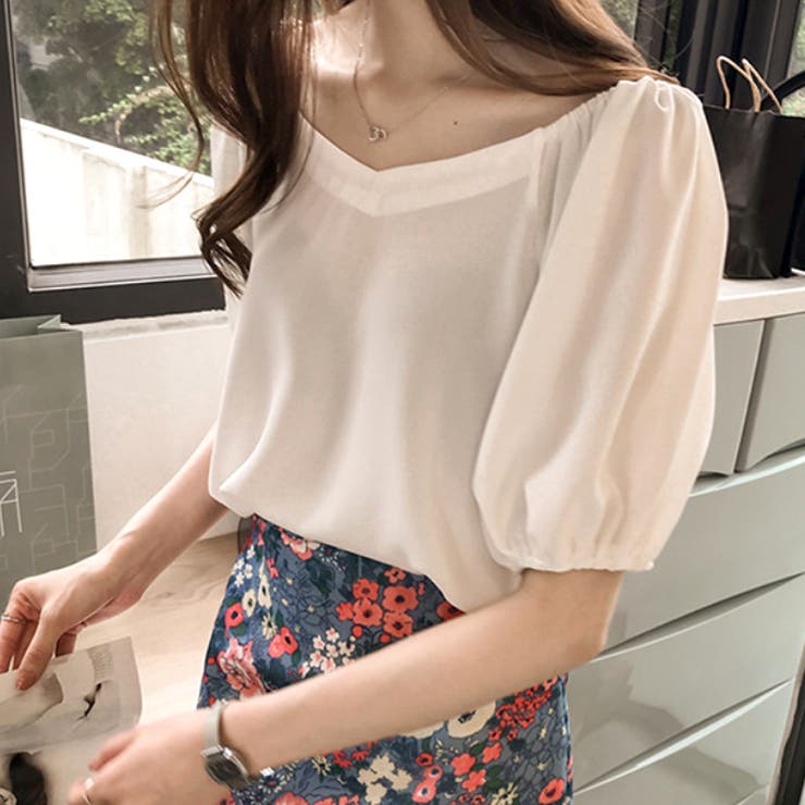 パフスリーブ五分丈トップス レディース カジュアル | Amulet | 詳細画像11 