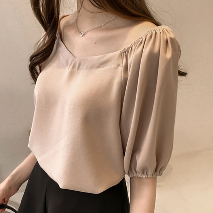 パフスリーブ五分丈トップス レディース カジュアル | Amulet | 詳細画像2 