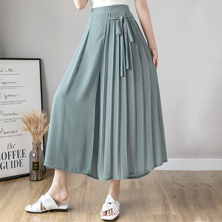 ブルー | 腰リボンシフォンパンツ レディース ボトム | Amulet