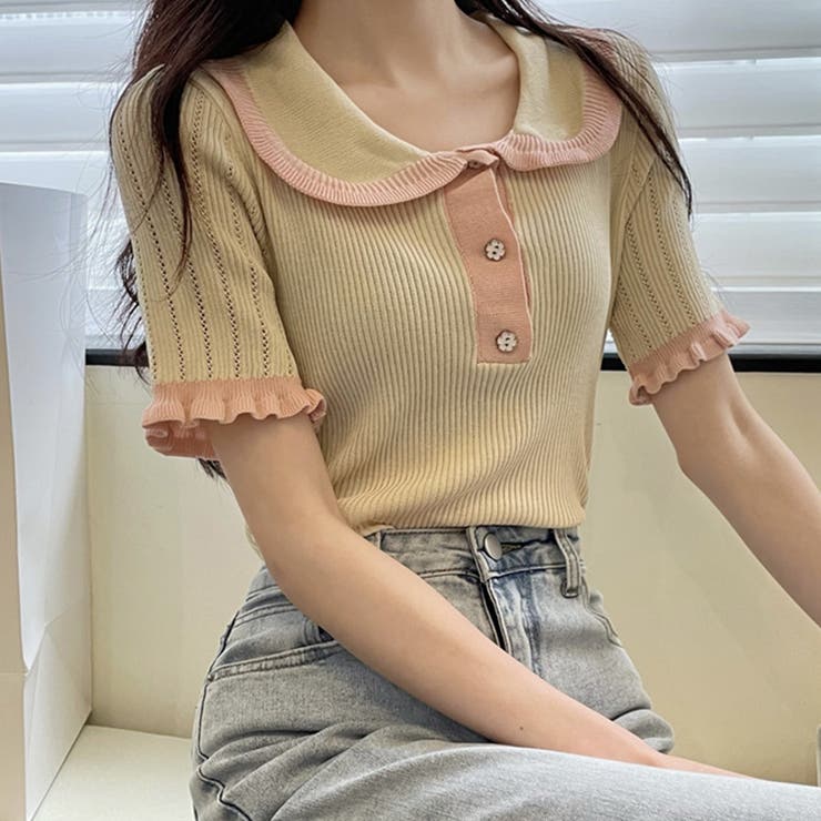 半袖バイカラーニット レディース トップス | Amulet | 詳細画像10 