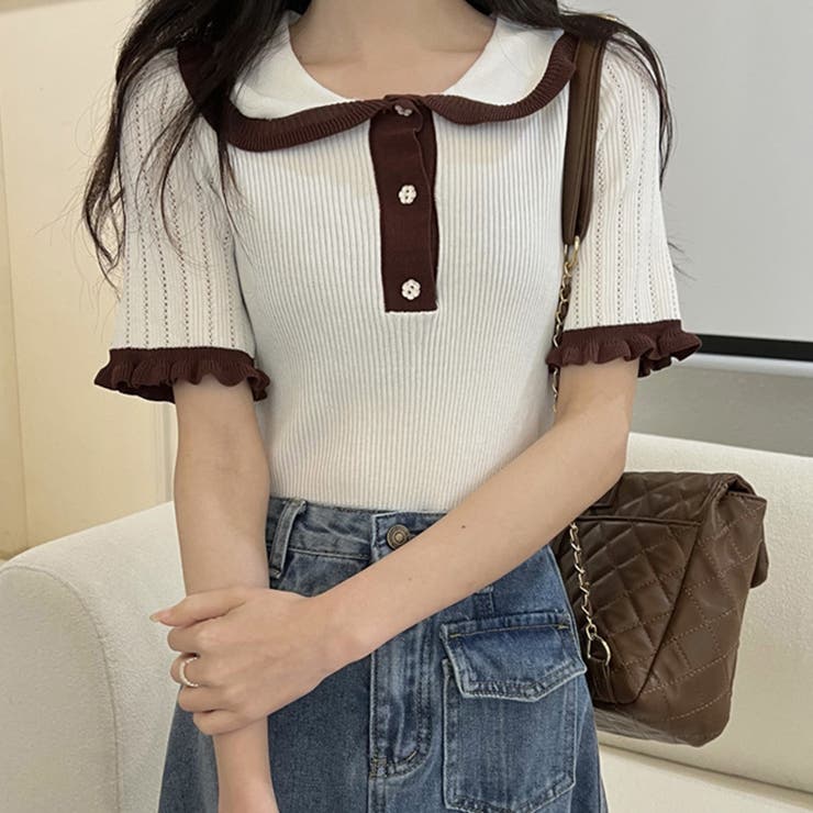 半袖バイカラーニット レディース トップス | Amulet | 詳細画像11 