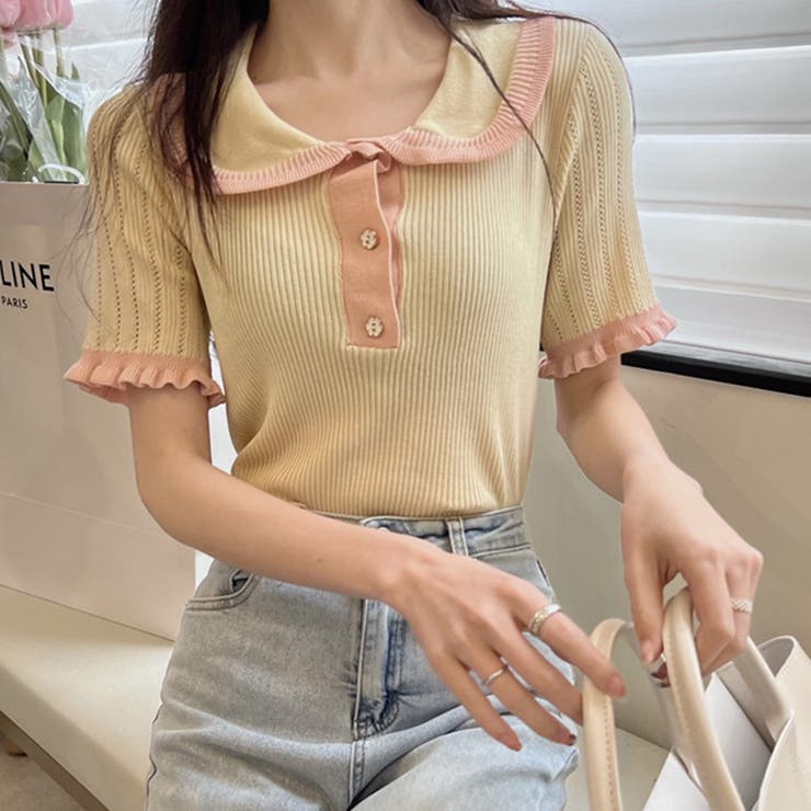 半袖バイカラーニット レディース トップス | Amulet | 詳細画像14 