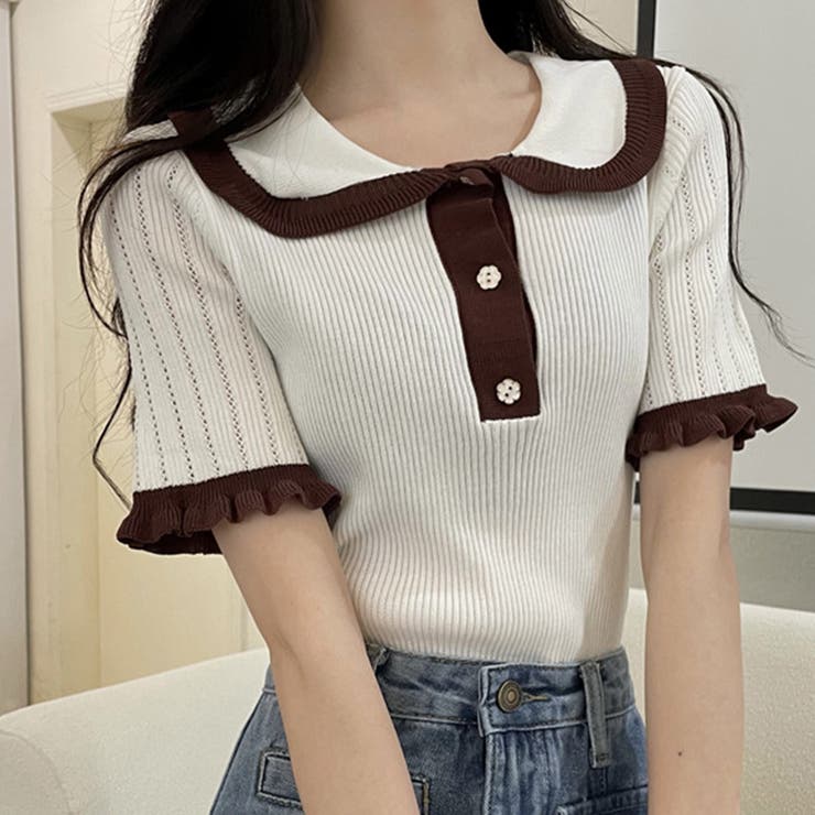 半袖バイカラーニット レディース トップス | Amulet | 詳細画像3 