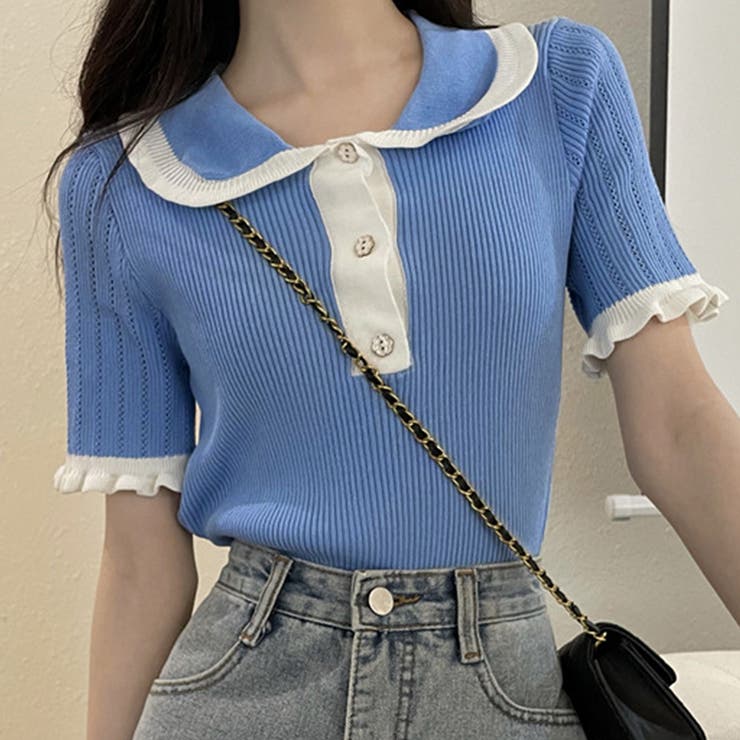 半袖バイカラーニット レディース トップス | Amulet | 詳細画像7 