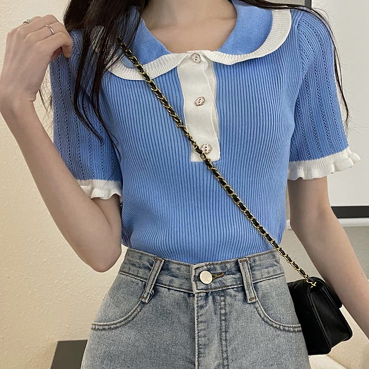 半袖バイカラーニット レディース トップス | Amulet | 詳細画像9 