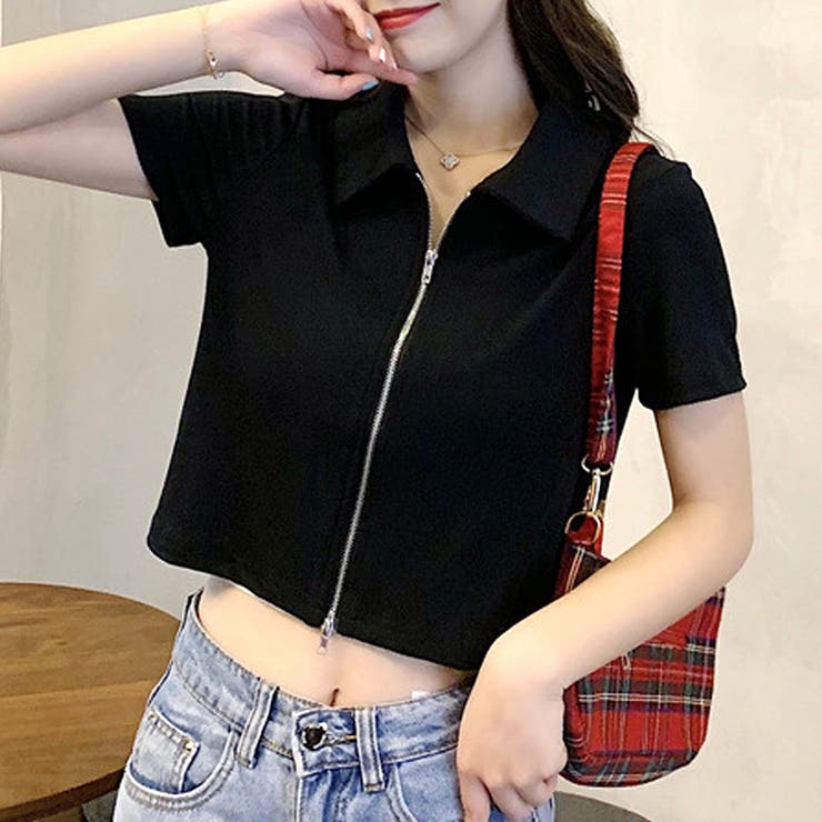 ブラック | ダブルジップ半袖トップス レディース 半袖 | Amulet