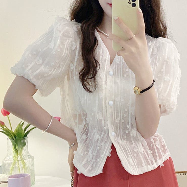 ホワイト | 半袖パフスリーブブラウス レディース 半袖 | Amulet