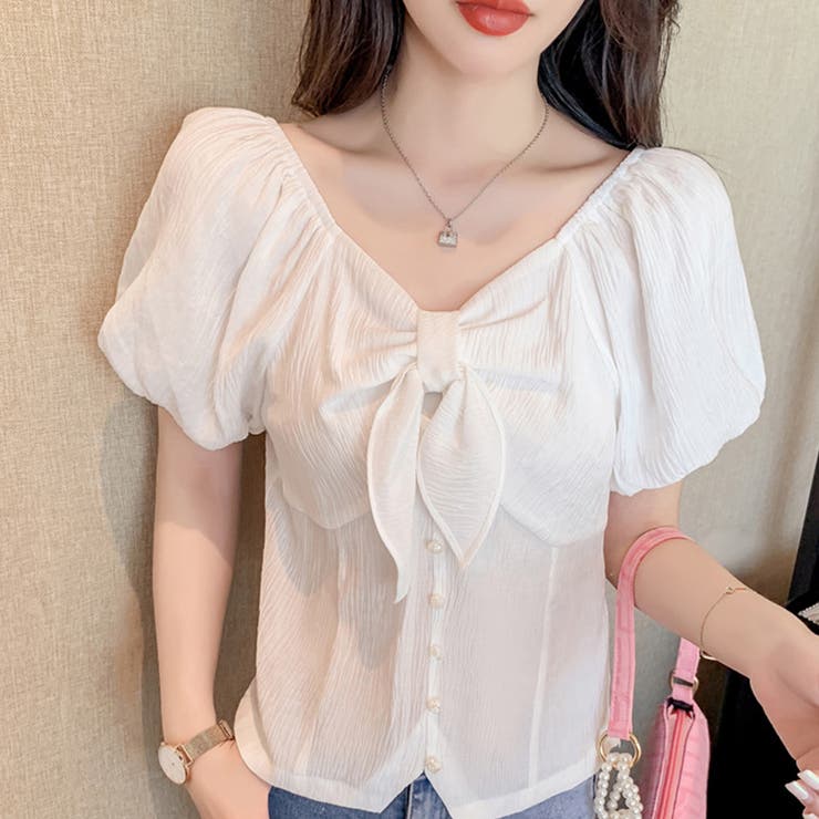 ホワイト | リボンオフショルダーブラウス レディース トップス | Amulet