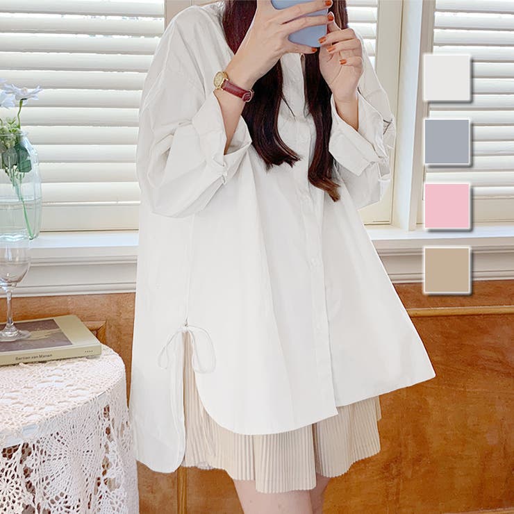 サイドスリットリボンブラウス レディース トップス | Amulet | 詳細画像1 